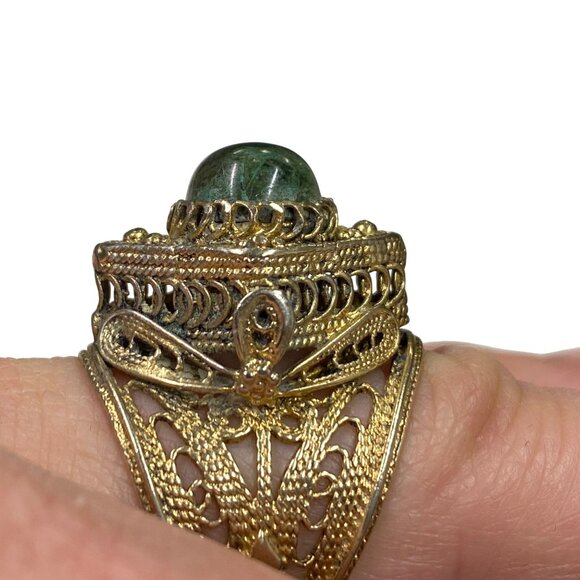 Vintage Gold Tone Filigree Eilat Stone Adjustable Ring Size 8 - Picture 4 of 13
